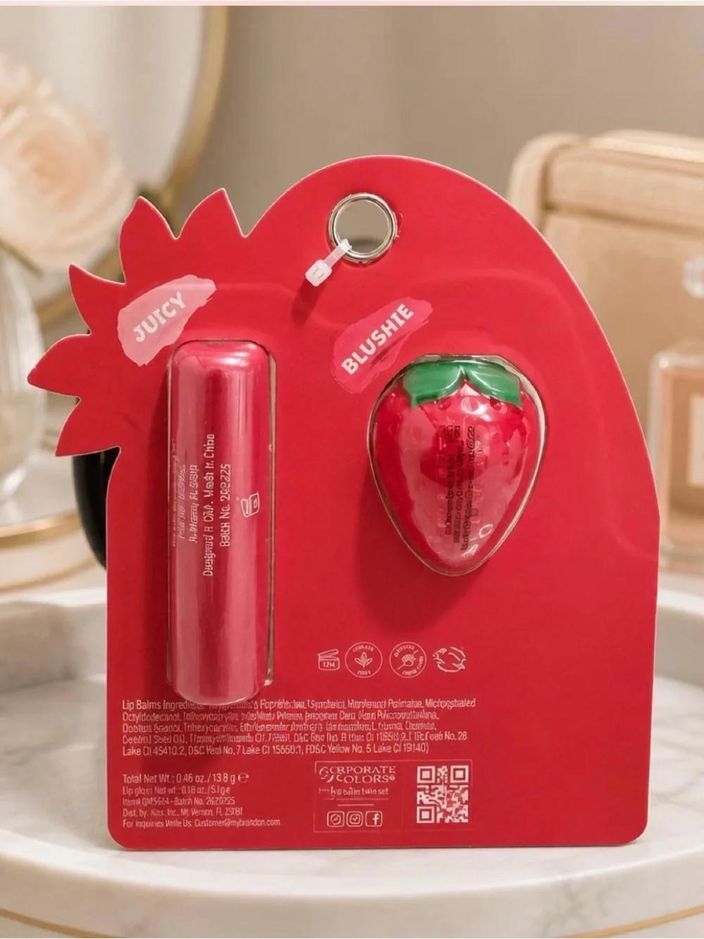 Giordano Colors Berry Sweet Strawberry Lip Balm & Keychain Set New